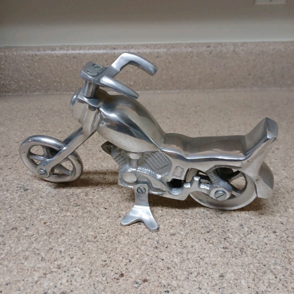 Vintage 70's Chopper Motorcycle Figurine 10" × 5.5" Cast Aluminum Wheels Spin.
